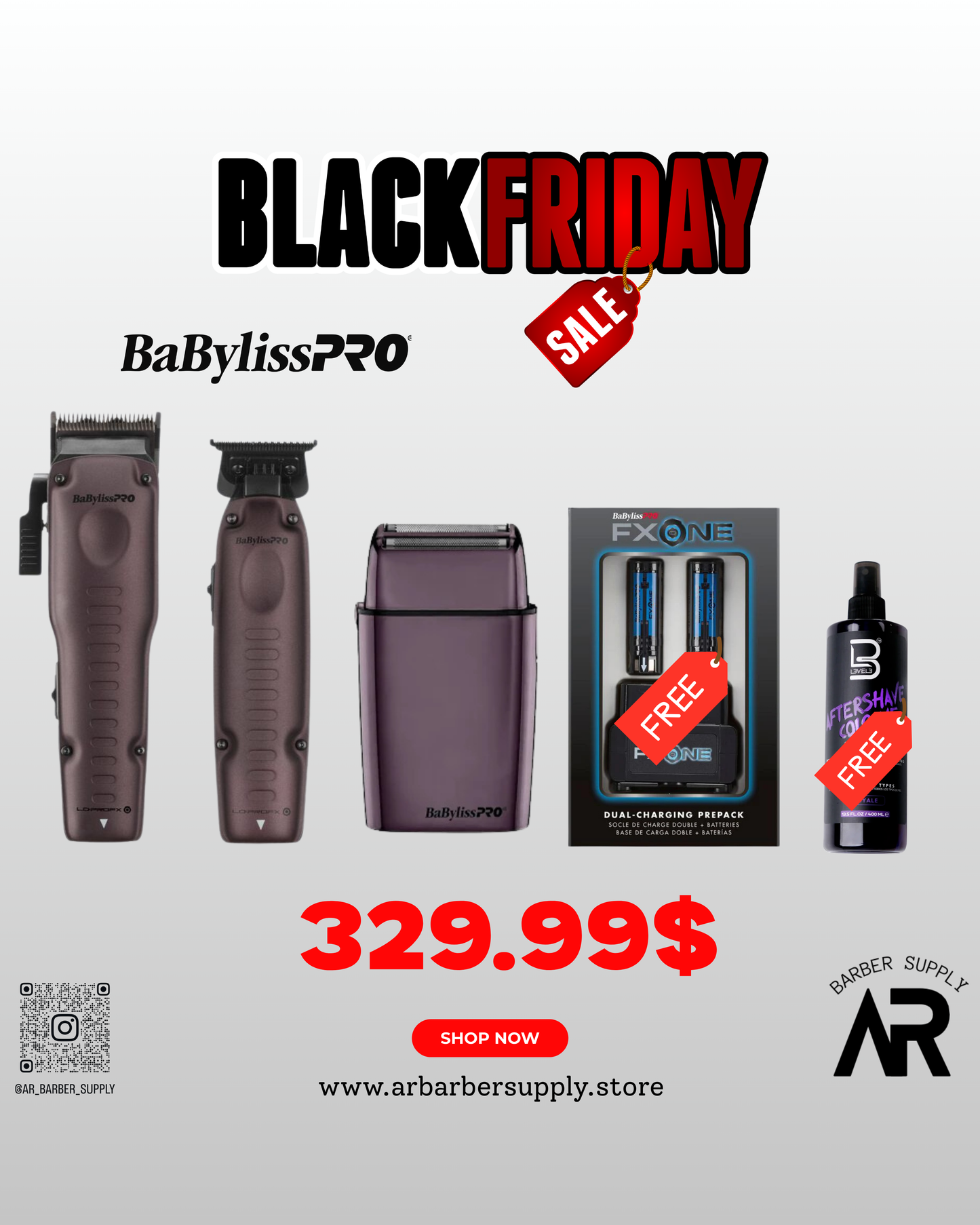 BaBylissPRO LO-PROFX Nightfall Clipper & Trimmer + FOILFX02 Purple Shaver (FREE FXONE Prepack + Cologne)