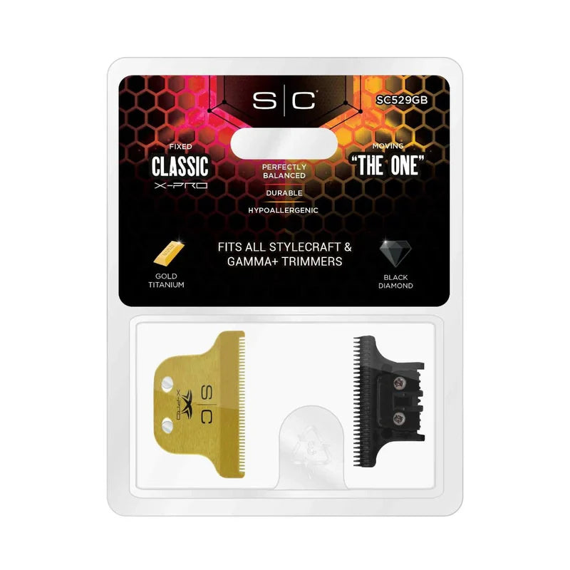 Replacement Fixed Gold Titanium Classic X-Pro Hair Trimmer Blade with Black Diamond Carbon DLC THE ONE Cutter Set