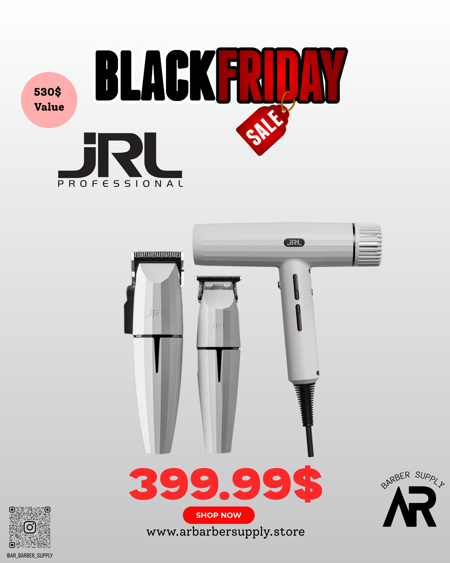 JRL Pro White Black Friday Bundle – Clipper, Trimmer & Blow Dryer (Value $530)