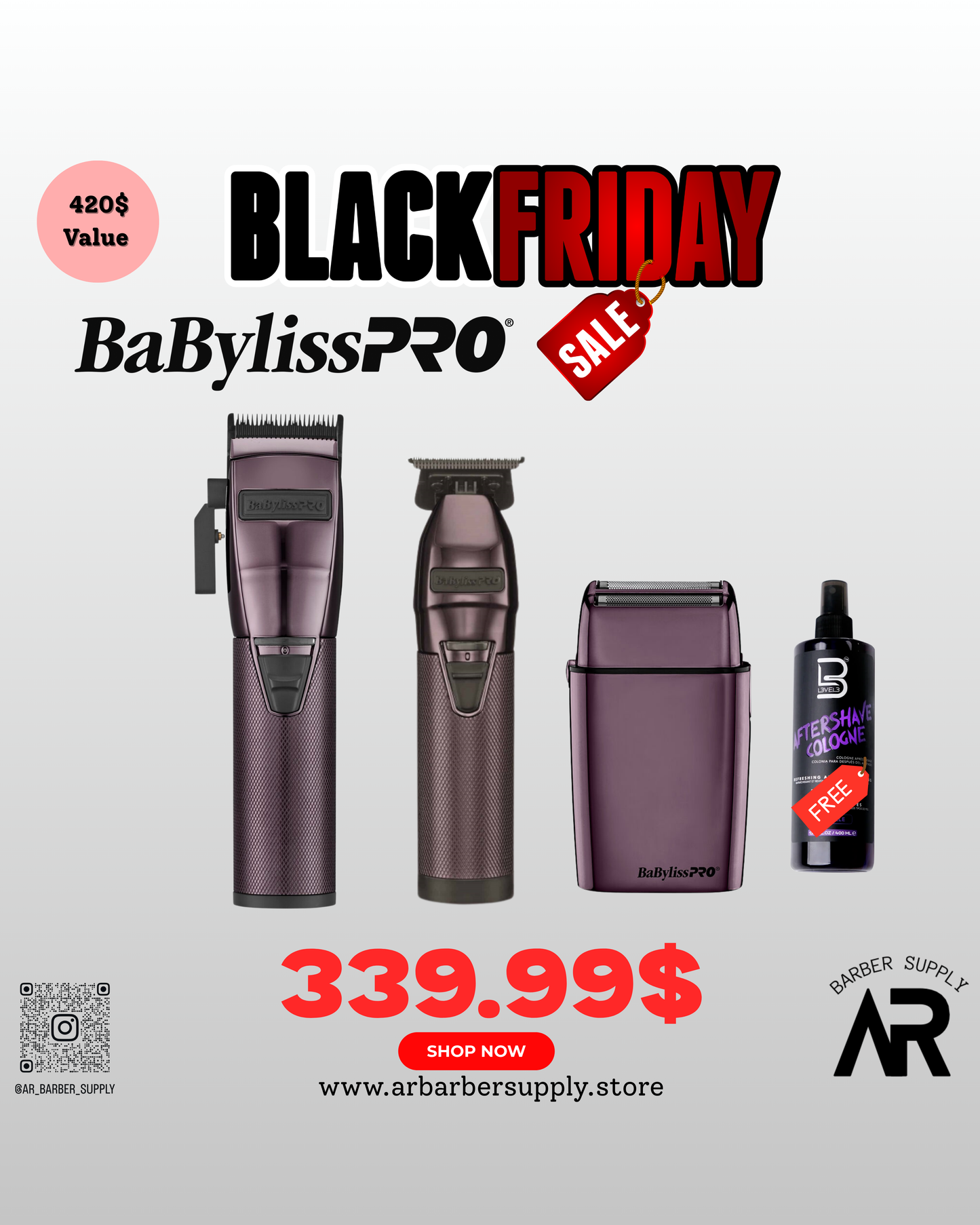 BaBylissPRO PurpleFX Clipper + Trimmer + FOILFX02 Shaver (FREE Cologne)