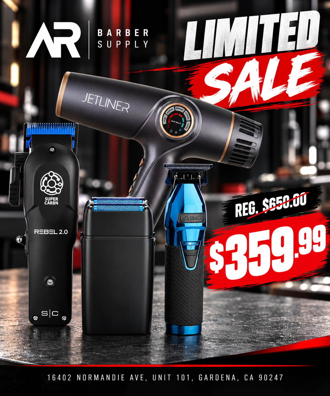 Limited Sale – Stylecraft Rebel 2.0 Clipper + BaBylissPRO Blue & Black Trimmer and Shaver Combo + JRL Jetliner Silver Bullet Hair Dryer | $359.99