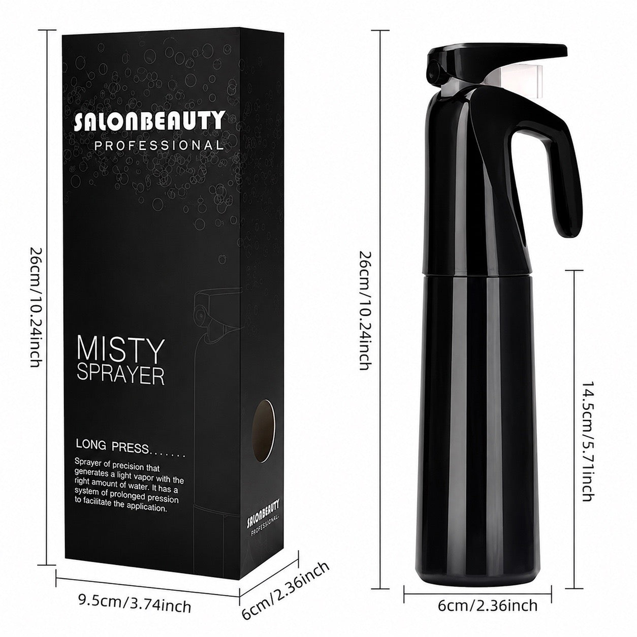 Continuous Spray Bottle for hair - 10 Oz Ultra Fine Mist Sprayer | Water Spray Bottle For Hair Mister Spray Bottle | Hair Spray Bottles For Hairstyling, Cleaning, Salons (Black)