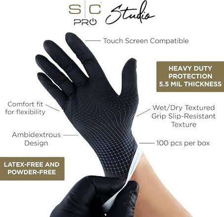 StyleCraft Flex Powder-Free Latex Examination Gloves – Black, 100 Count