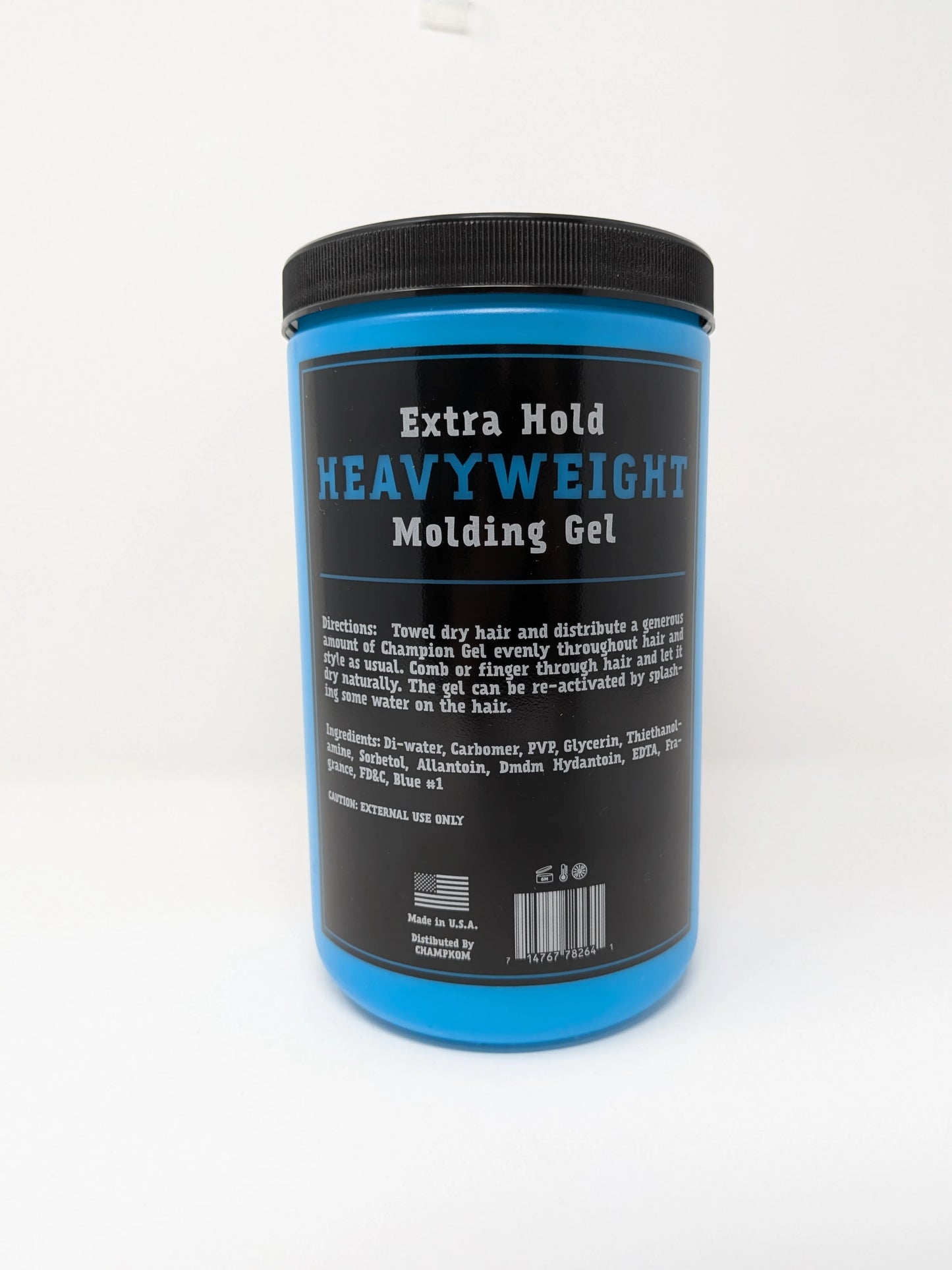 Blue and black container of Extra Hold Heavyweight Molding Gel on a white background