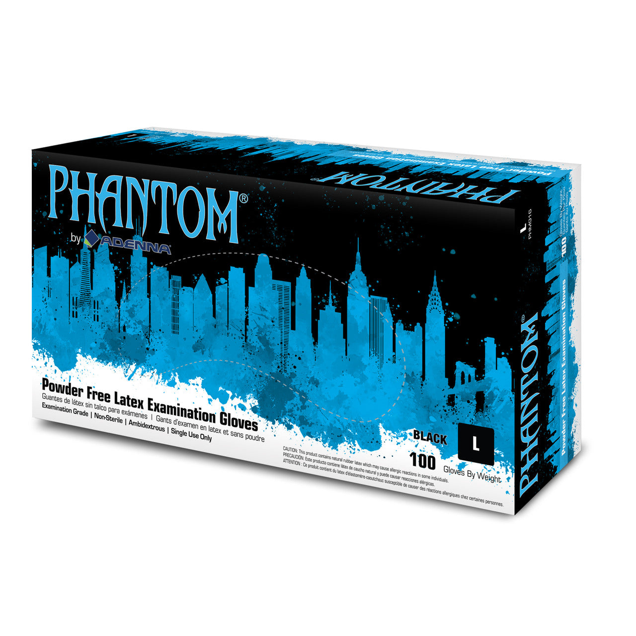 Adenna PHM912 Phantom 6 Mil Powder-Free Latex Gloves, Medical Grade, Black, Box of 100