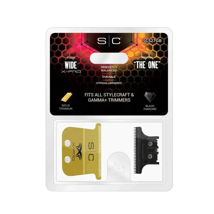 Replacement Fixed Gold Titanium X-Pro Wide Hair Trimmer Blade with Black Diamond Carbon DLC THE ONE Cutter Set