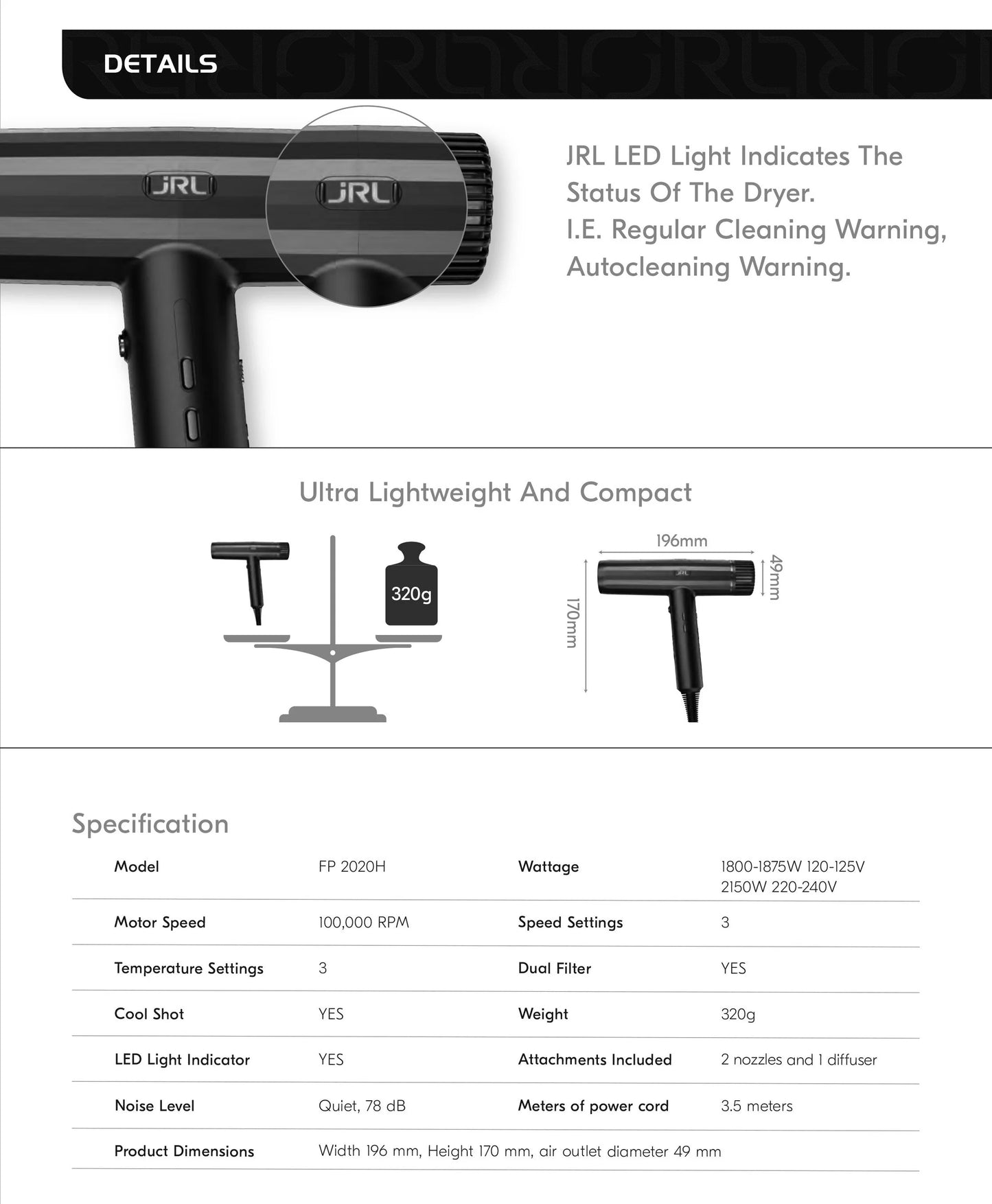 JRL Professional Forte Pro Ultra-Lightweight Hair Dryer