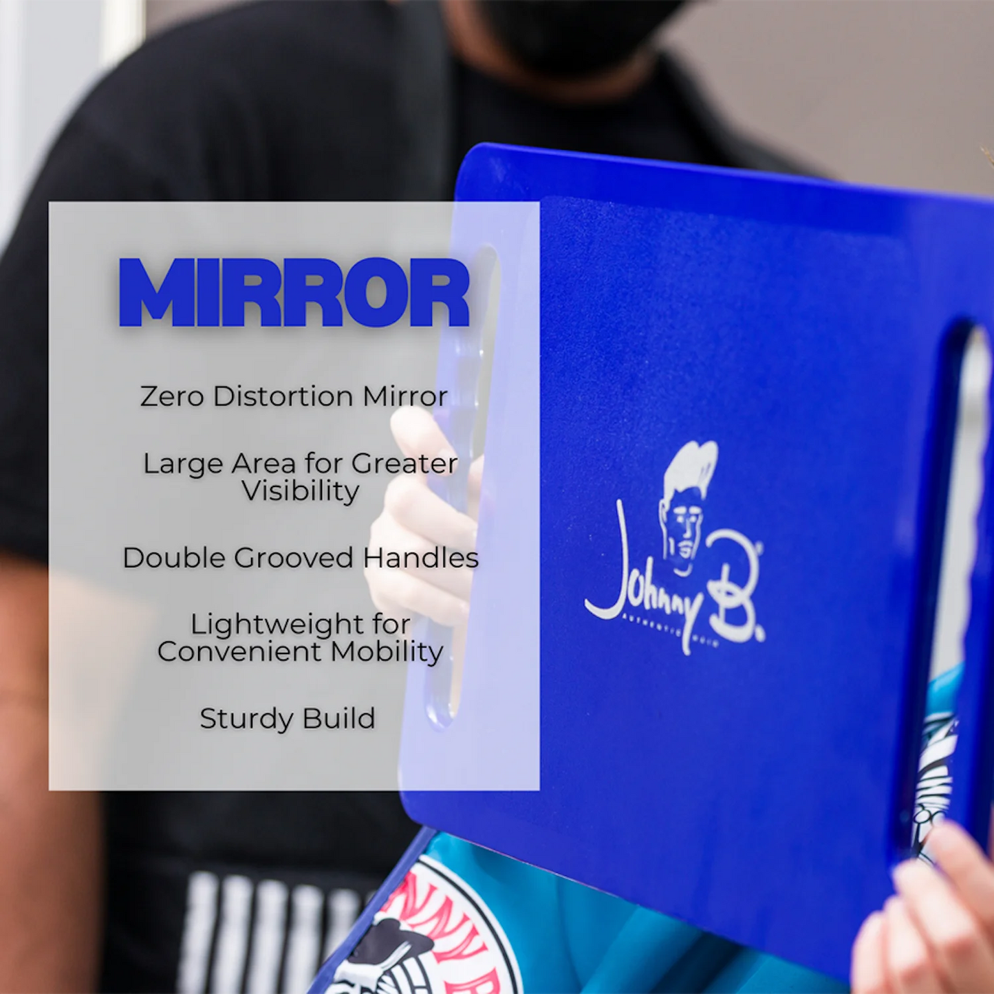 JOHNNY B. Large Handheld Lightweight Rectangular Mirror with Double Handle for Barbers, Hairdressers, Home