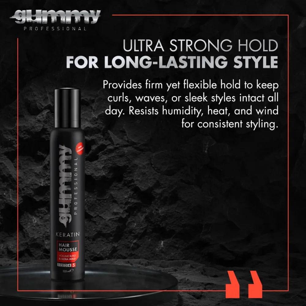 GUMMY Keratin Ultra Strong Hold Hair Styling Mousse (7.6oz)