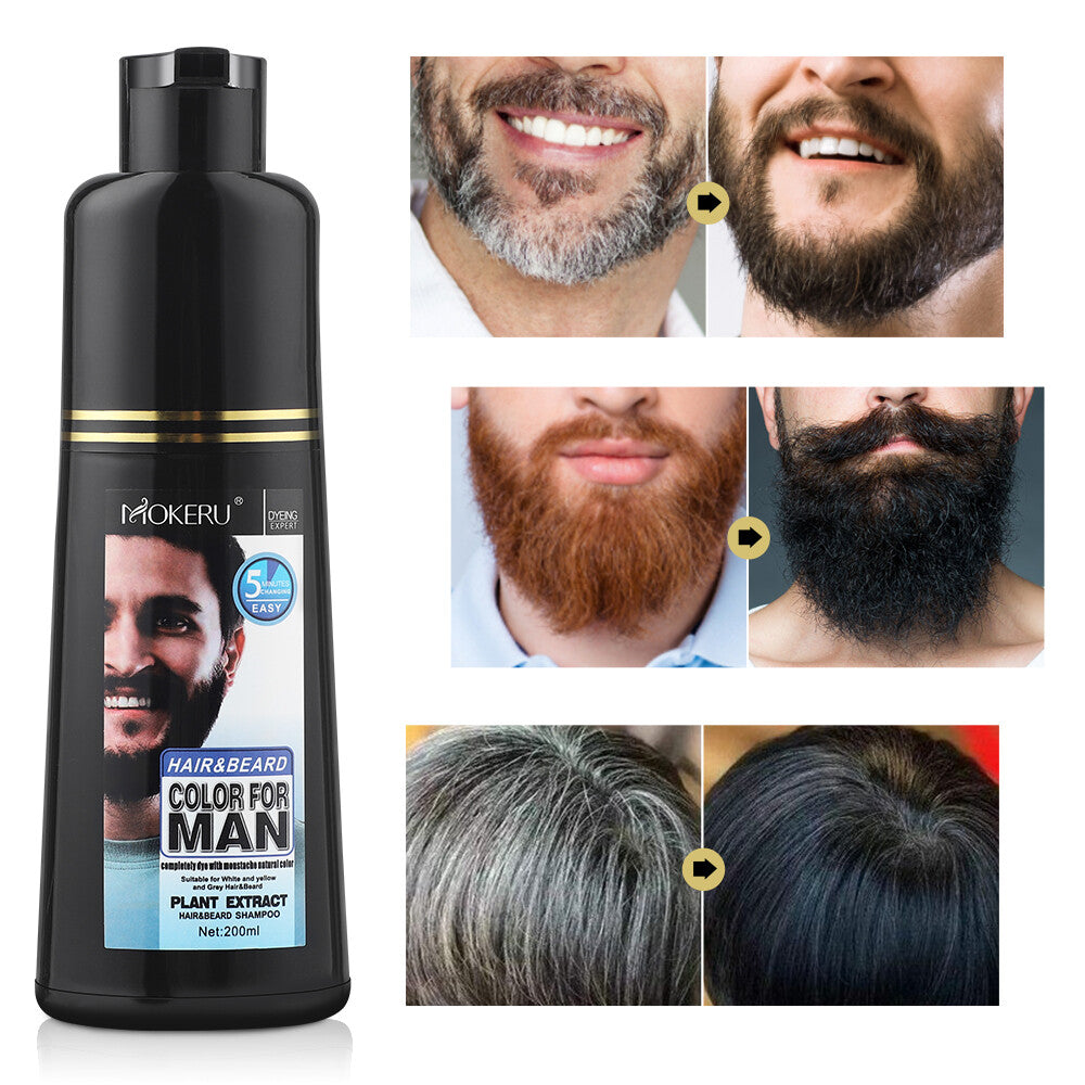 Men Beard & Mustache Natural Hair Color Shampoo Permanent Black Dye 200ML