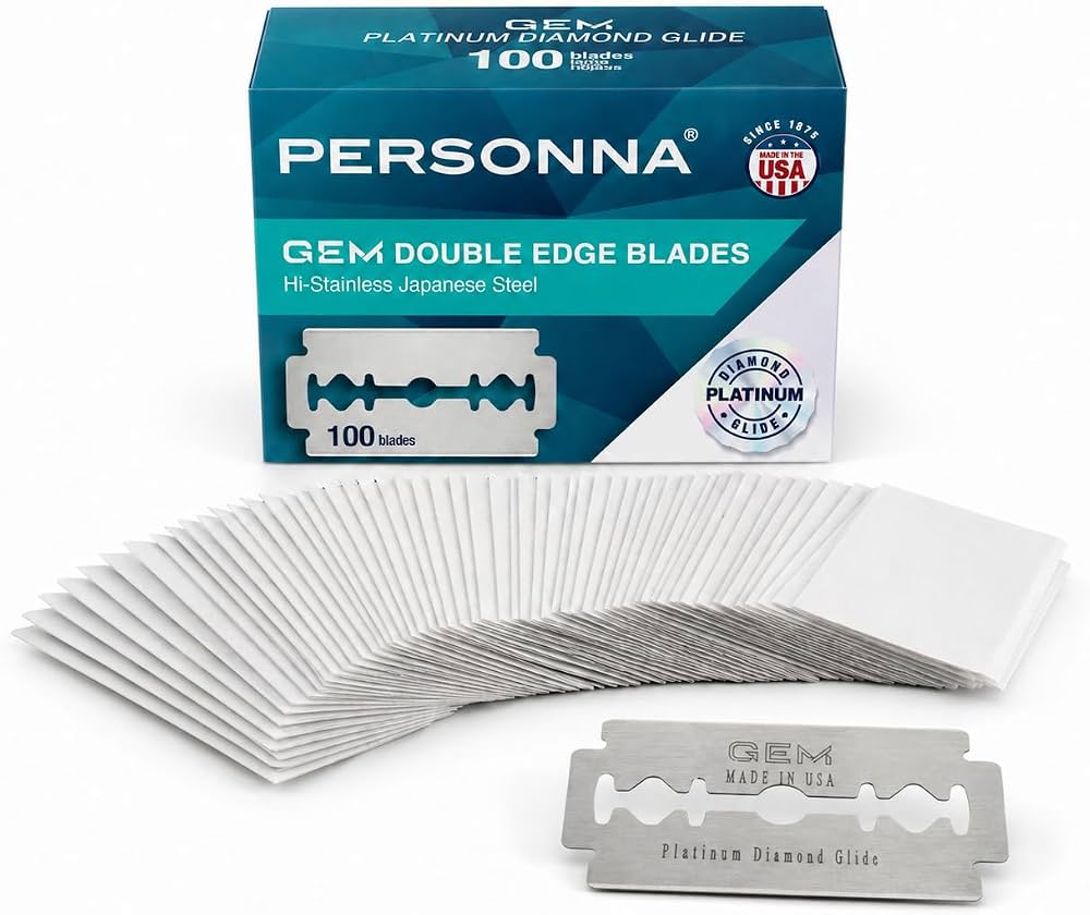 Personna GEM Platinum Diamond Glide Double Edge Razor Blades, 100 Count, Surgical-Grade Stainless Steel Safety Razor Blades for Smooth Wet Shaving