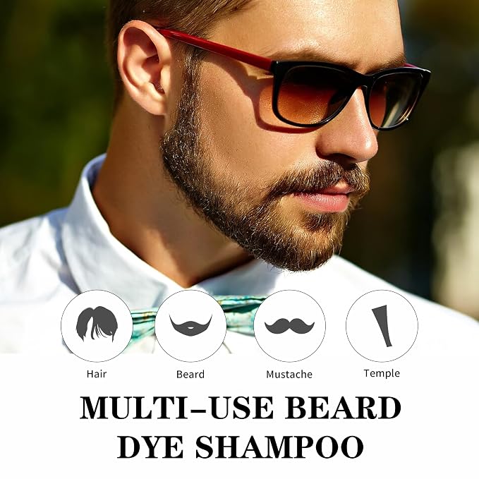 Men Beard & Mustache Natural Hair Color Shampoo Permanent Black Dye 200ML