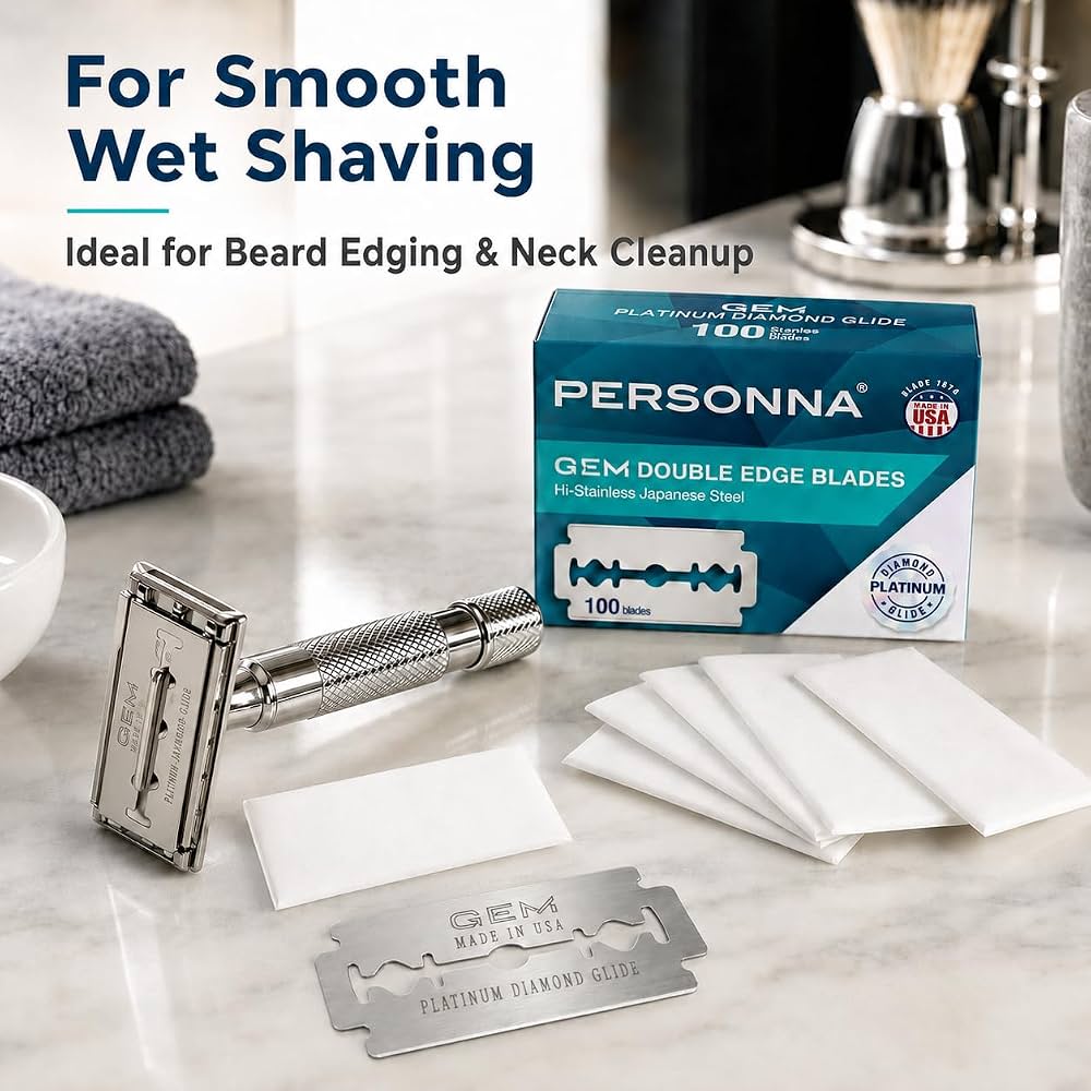 Personna GEM Platinum Diamond Glide Double Edge Razor Blades, 100 Count, Surgical-Grade Stainless Steel Safety Razor Blades for Smooth Wet Shaving