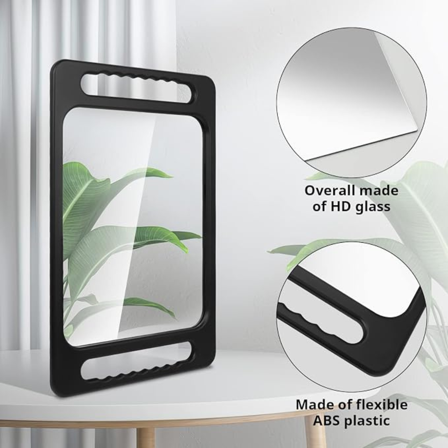 AR Hand Mirror with Hair Cutting, Large Rectangular | 16"x10" Largehand, Ergonomically Designed Handle, Zero-distortion, for Salons and Beauty Salons, (Black)