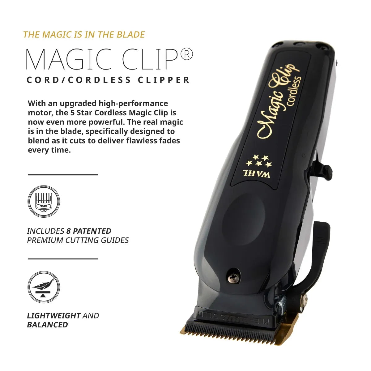 Wahl Professional 5 Star Series Cord/Cordless Magic Clip - Full Size Hair Clipper with Precision Blades, Lithium Ion Battery, and 100+ Minute Run Time for Professional Barbers & Stylists