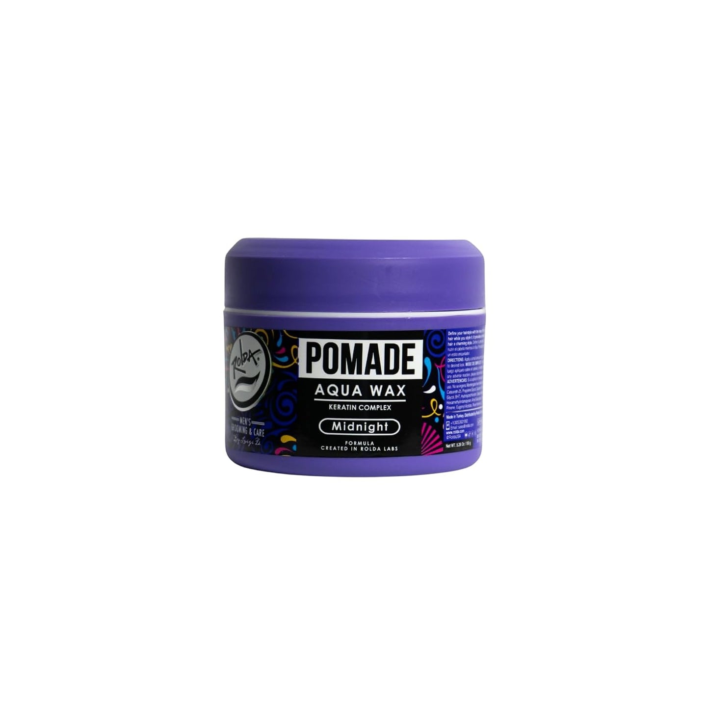 Rolda Midnight Hair Pomade for Men - Water-Based & Flake-Free Men's Hair Products with Medium Hold & Shine - Made with a Strengthening Keratin Complex - Non-Greasy & Residue-Free (5.29 oz)