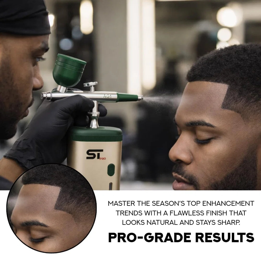 Supreme Trimmer Barber Airbrush Kit Cordless Hair and Beard Enhancement System with Ink Cleaning Solution