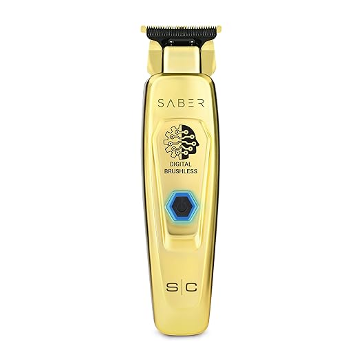 Saber Trimmer - Professional Cordless Hair Trimmer with Full Metal Body and Digital Brushless Motor in Gold