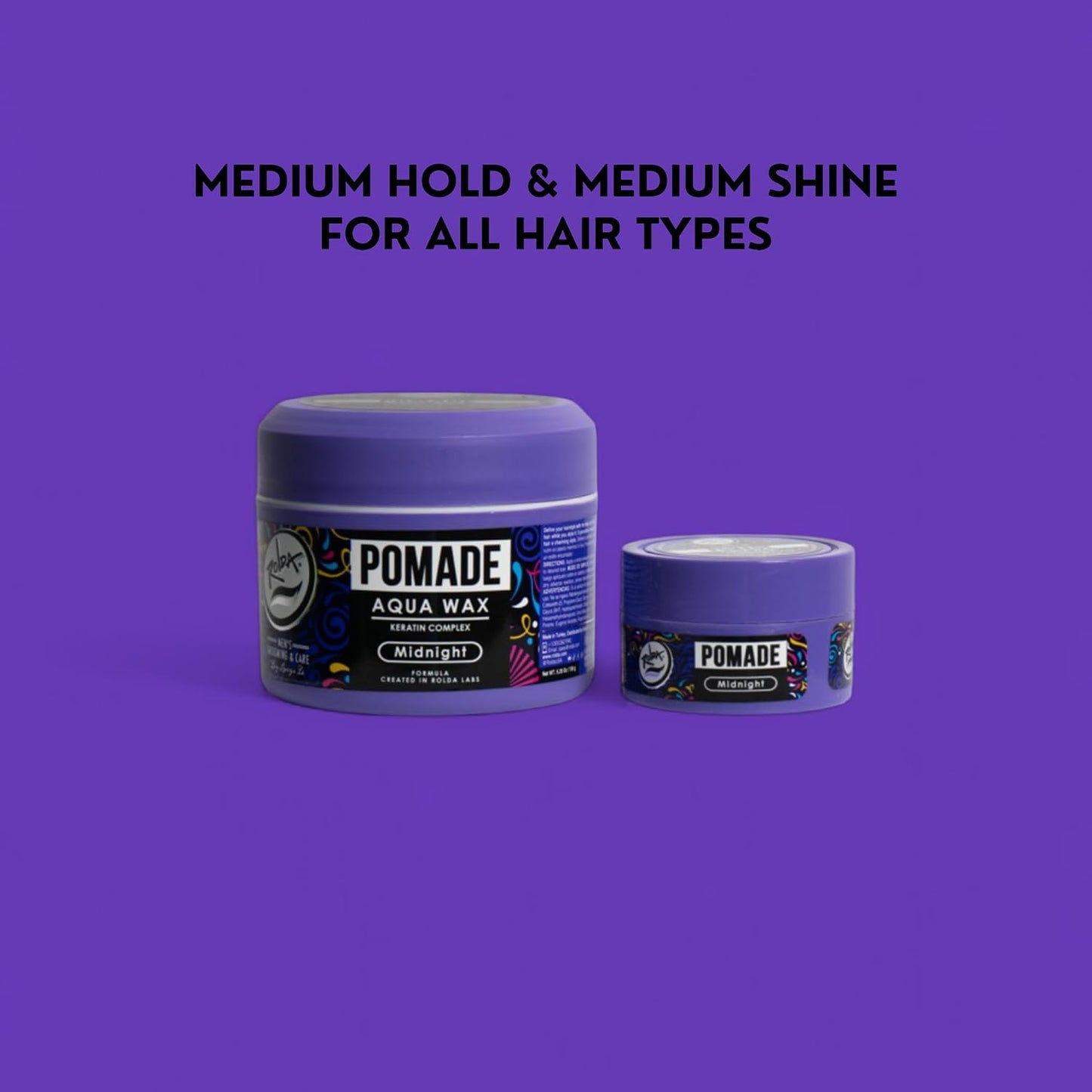 Rolda Midnight Hair Pomade for Men - Water-Based & Flake-Free Men's Hair Products with Medium Hold & Shine - Made with a Strengthening Keratin Complex - Non-Greasy & Residue-Free (5.29 oz)