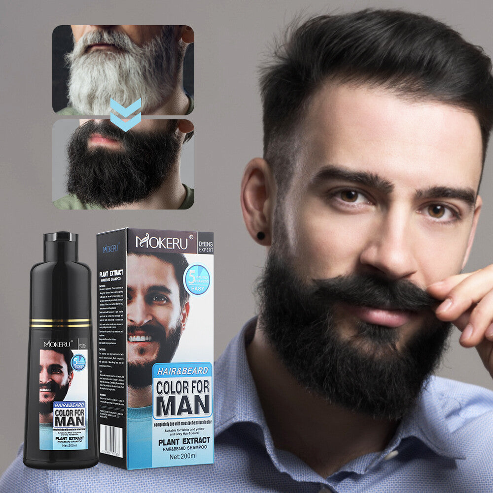 Men Beard & Mustache Natural Hair Color Shampoo Permanent Black Dye 200ML