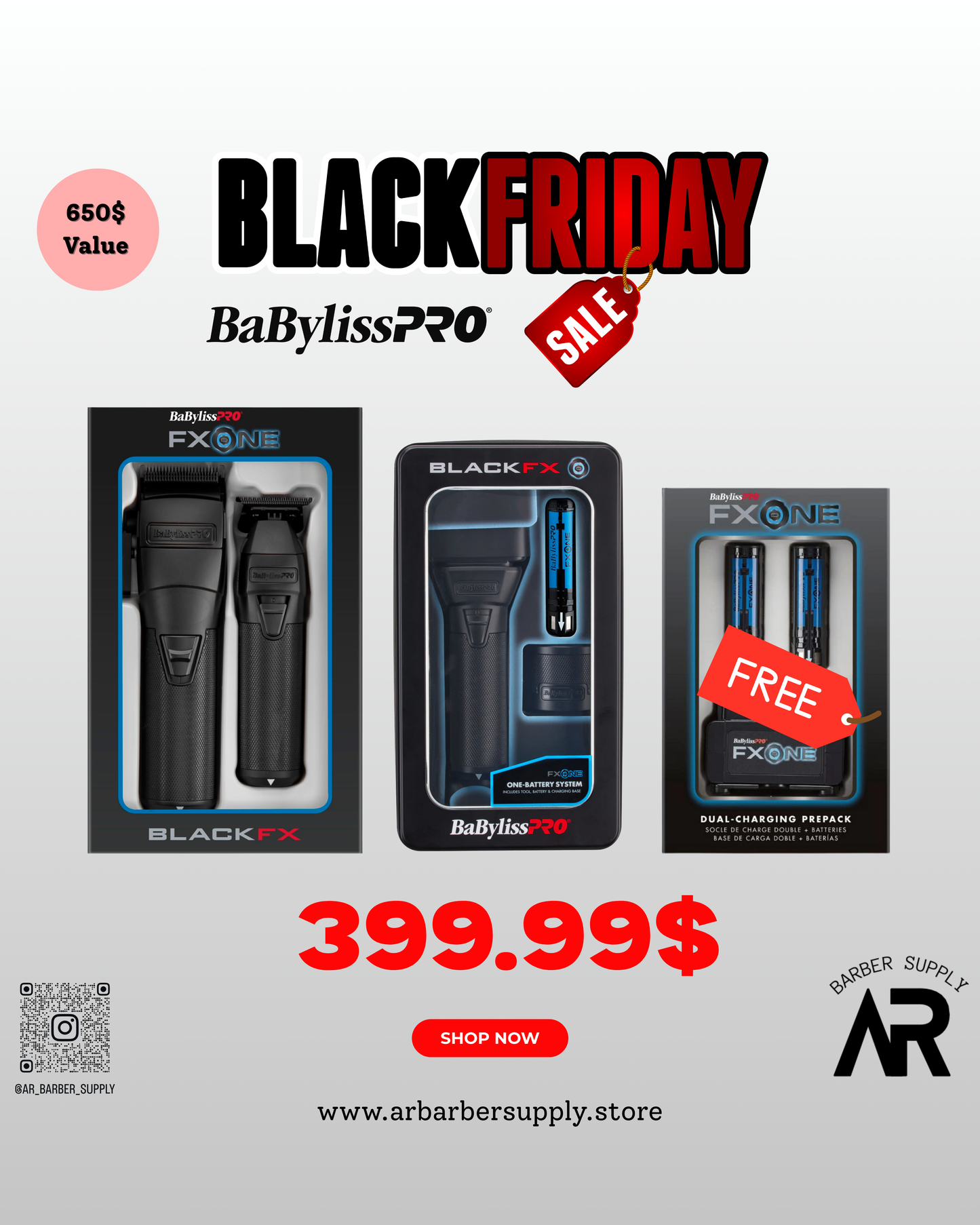 BaBylissPRO® FXONE BlackFX Full System (Clipper + Trimmer + Shaver)