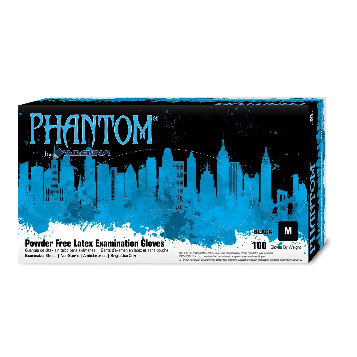 Adenna PHM912 Phantom 6 Mil Powder-Free Latex Gloves, Medical Grade, Black, Box of 100