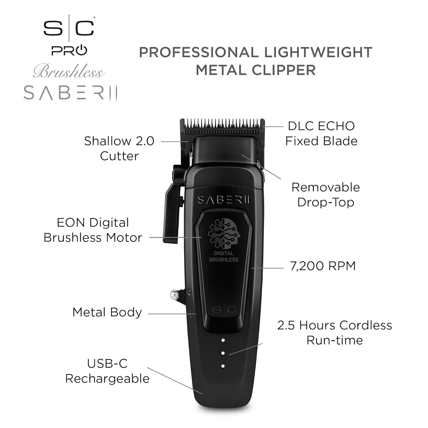 Saber 2 Professional Hair Clipper with EON Digital Brushless Motor