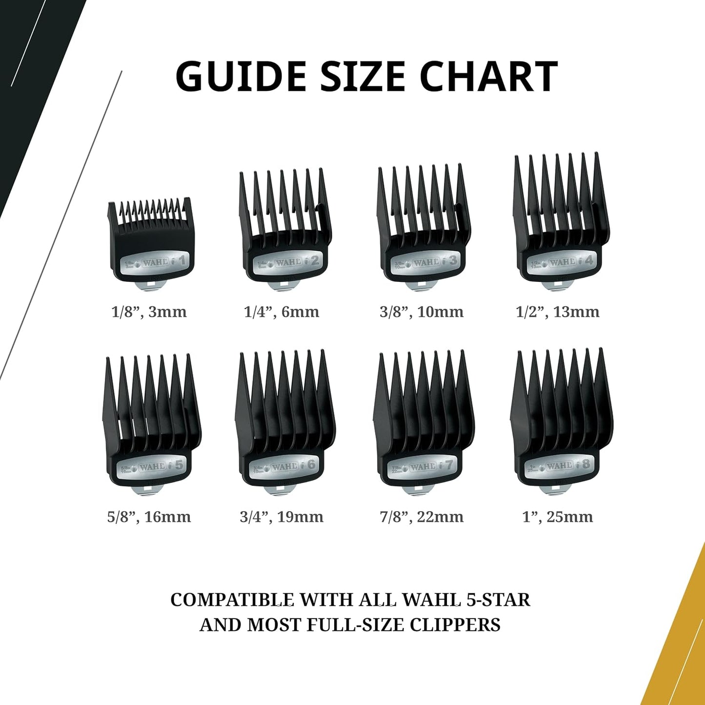 Wahl Professional Premium Cutting Guides 1/8 Organizer Secure Fit Durable Metal Clips
