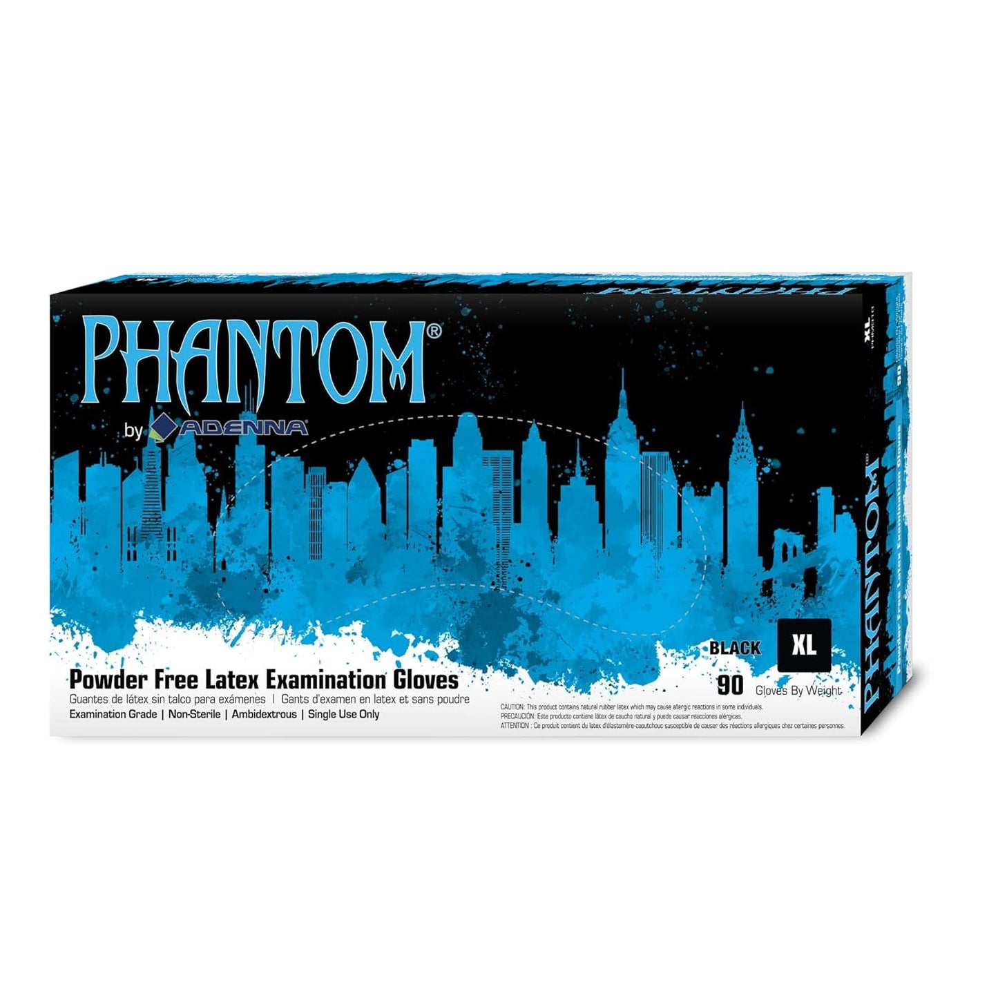 Adenna PHM912 Phantom 6 Mil Powder-Free Latex Gloves, Medical Grade, Black, Box of 100