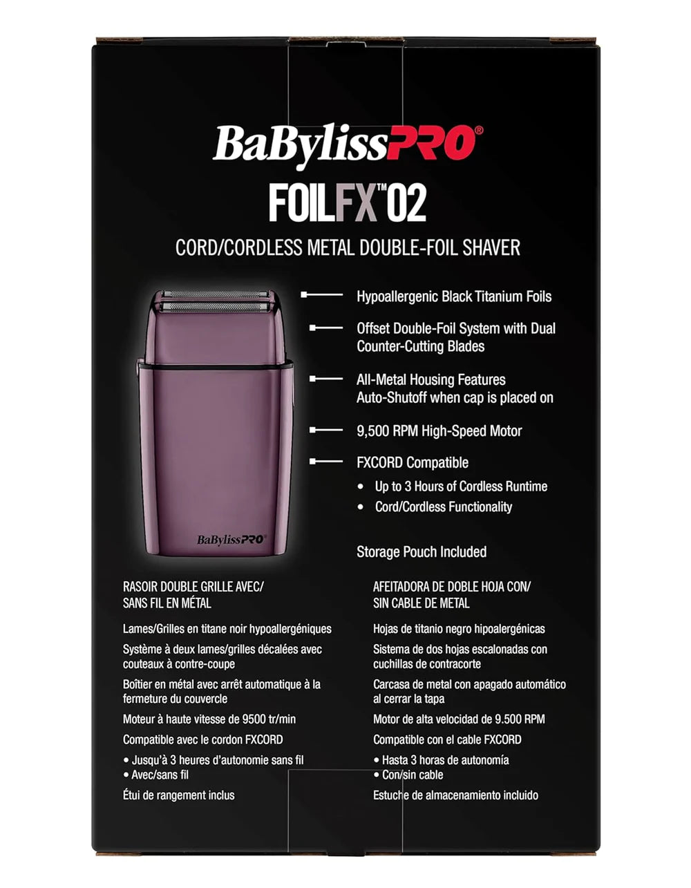 BaBylissPRO® FOILFX02 Limited Edition All-Metal Double-Foil Shaver (Purple)