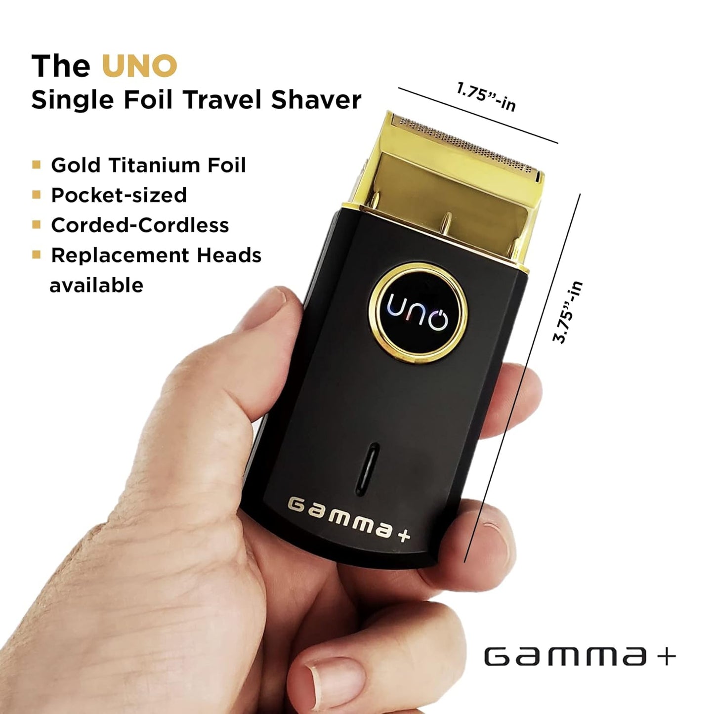 SC/Gamma+ Uno Mini-Sized Travel Cordless Mens Single Foil Shaver, Micro-USB Rechargeable for Shorter Facial Stubble