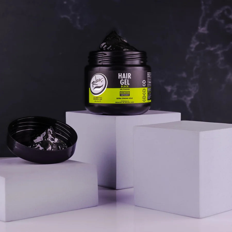 Rolda - Black Hair Styling Gel | Covers Gray Hair, Medium-Strong Hold, Medium Shine, Wet Look, Alcohol-free, Paraben-free, Flake-free