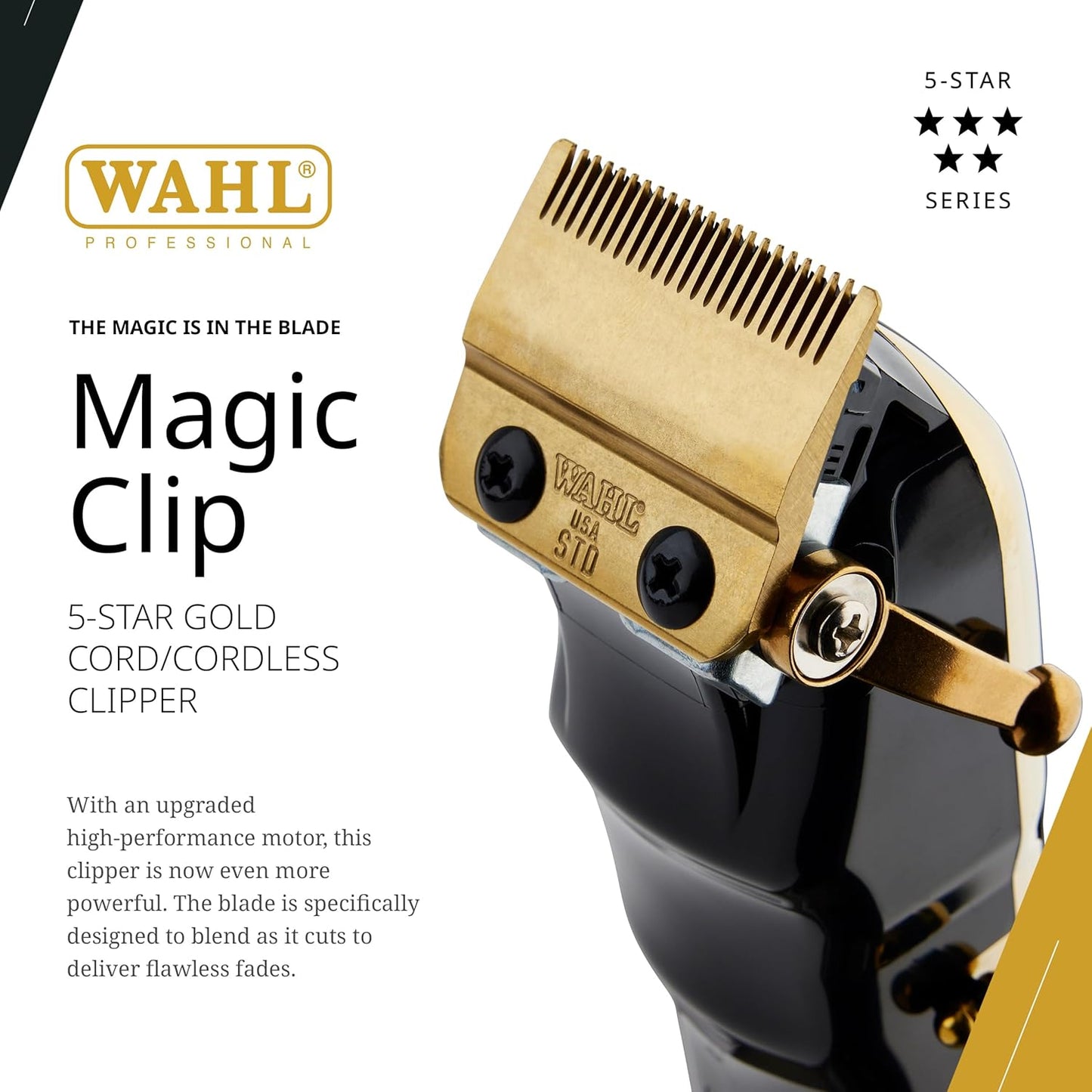 Wahl Professional 5 Star Series Cord/Cordless Magic Clip - Full Size Hair Clipper with Precision Blades, Lithium Ion Battery, and 100+ Minute Run Time for Professional Barbers & Stylists