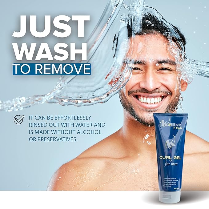 KALIVE Curl Gel for Men 8 oz. Hair Gel for Men, Quality in Mens Hair Products, Defines Curls, Reduces Frizz, Enhances Natural Waves, Curls or Perms.