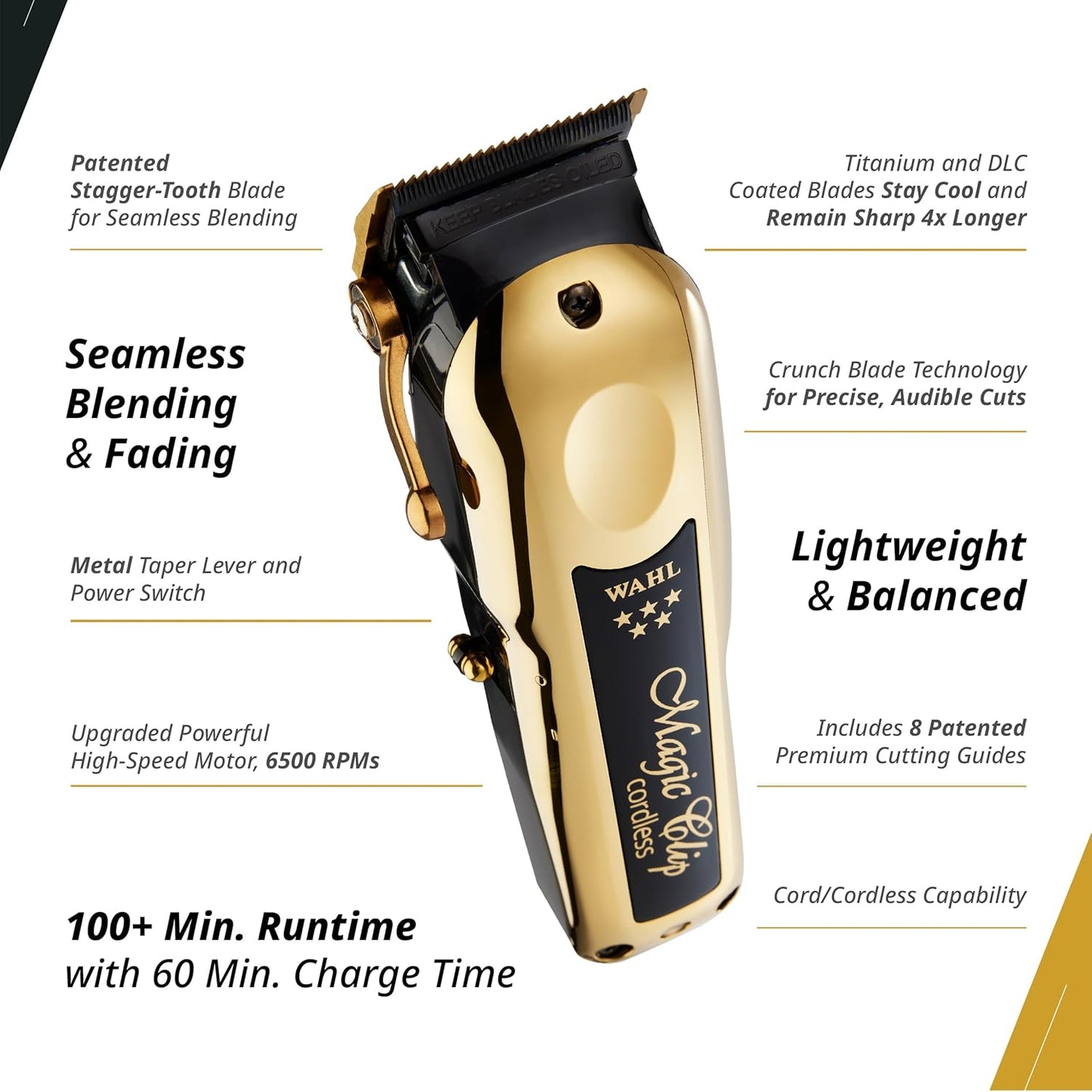 Wahl Professional 5 Star Series Cord/Cordless Magic Clip - Full Size Hair Clipper with Precision Blades, Lithium Ion Battery, and 100+ Minute Run Time for Professional Barbers & Stylists
