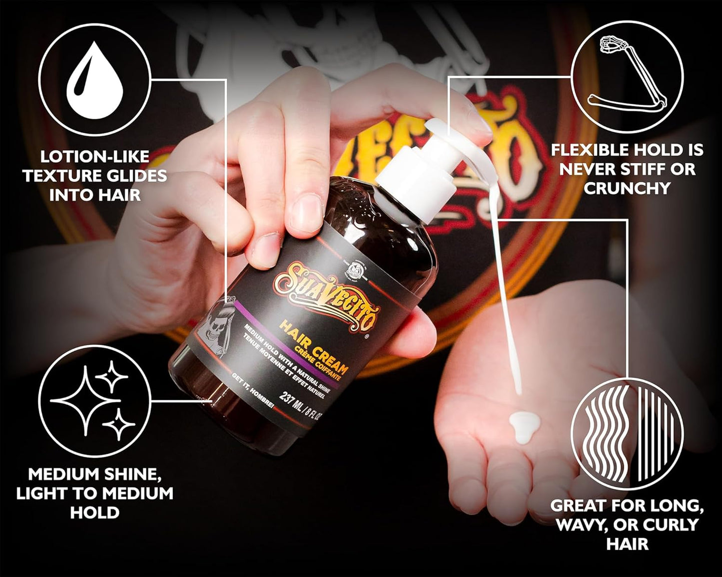 Suavecito Hair Cream Pump Bottle Medium Shine All Day Light Hold (8 oz)