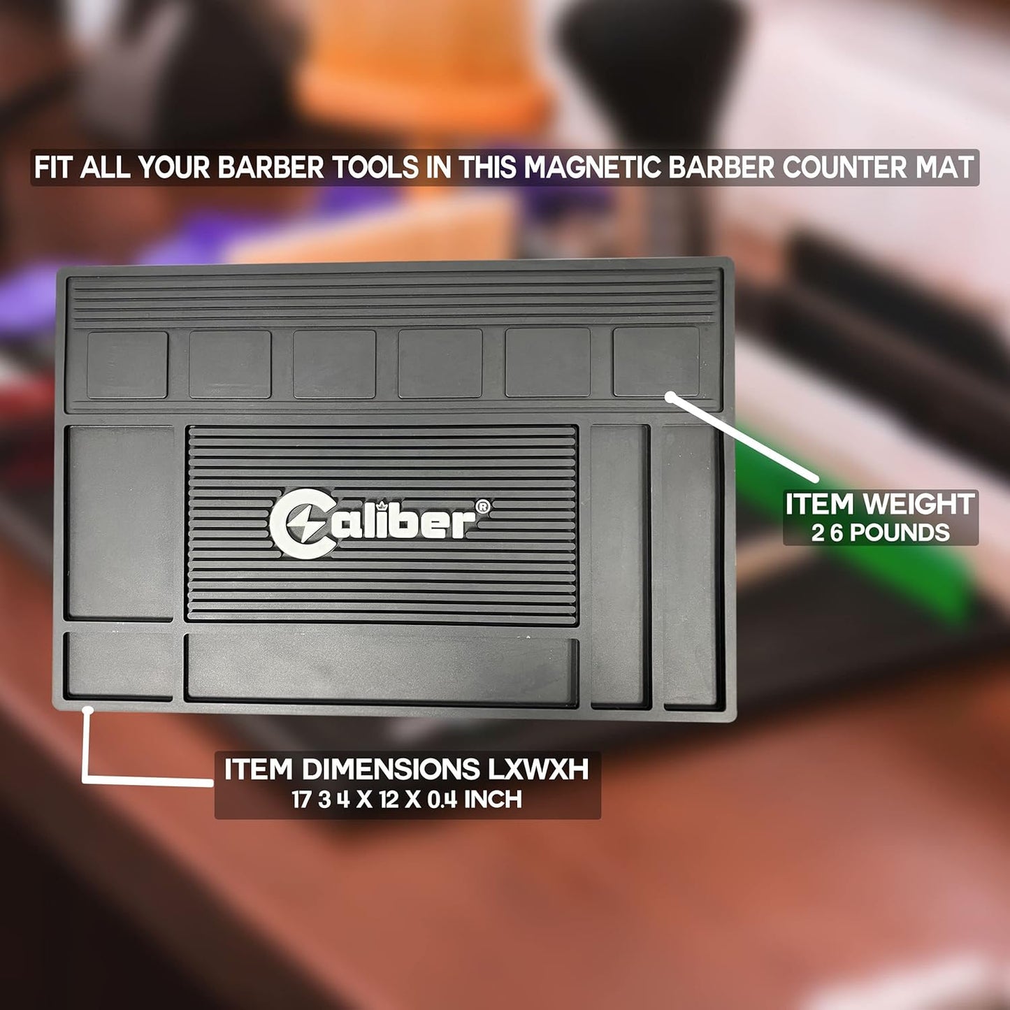 Caliber Pro Magnetic Mat - 6 Magnetic Spaces for Clippers - Non-Slip Heat Resistant Surface - Keeps Barber and Beauty Tools Organized