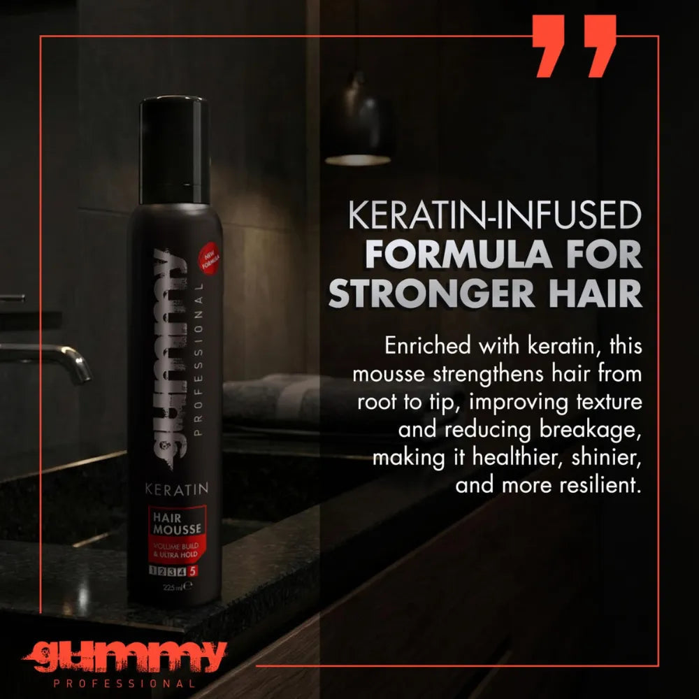 GUMMY Keratin Ultra Strong Hold Hair Styling Mousse (7.6oz)