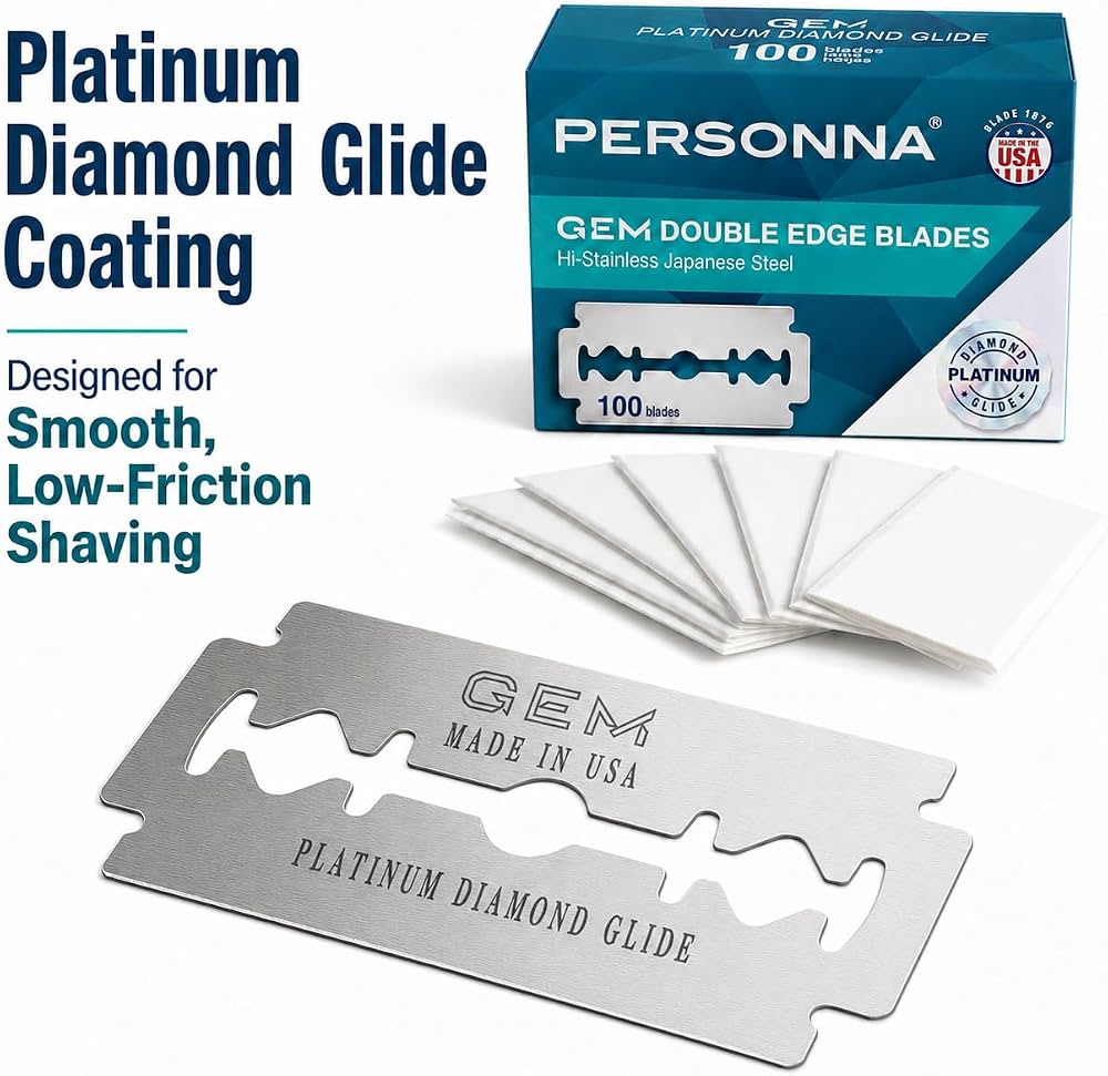 Personna GEM Platinum Diamond Glide Double Edge Razor Blades, 100 Count, Surgical-Grade Stainless Steel Safety Razor Blades for Smooth Wet Shaving
