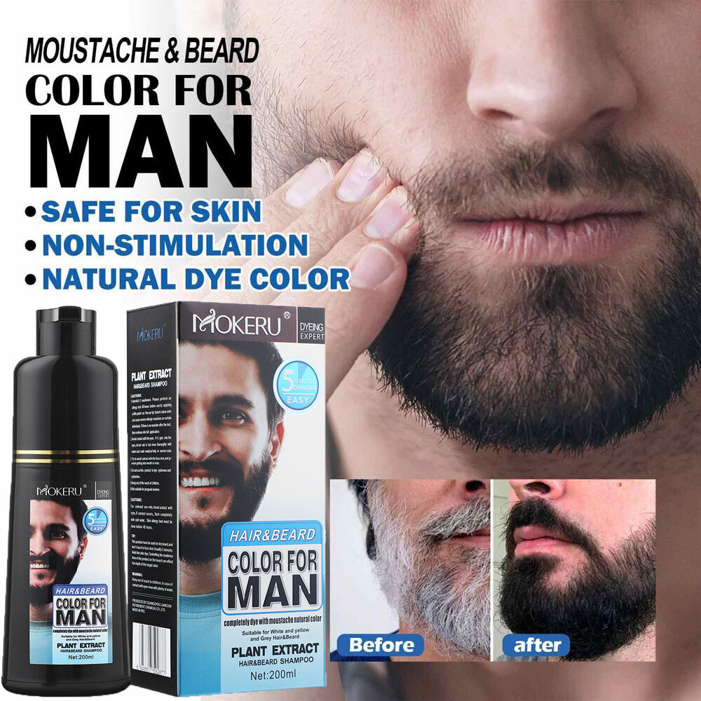 Men Beard & Mustache Natural Hair Color Shampoo Permanent Black Dye 200ML