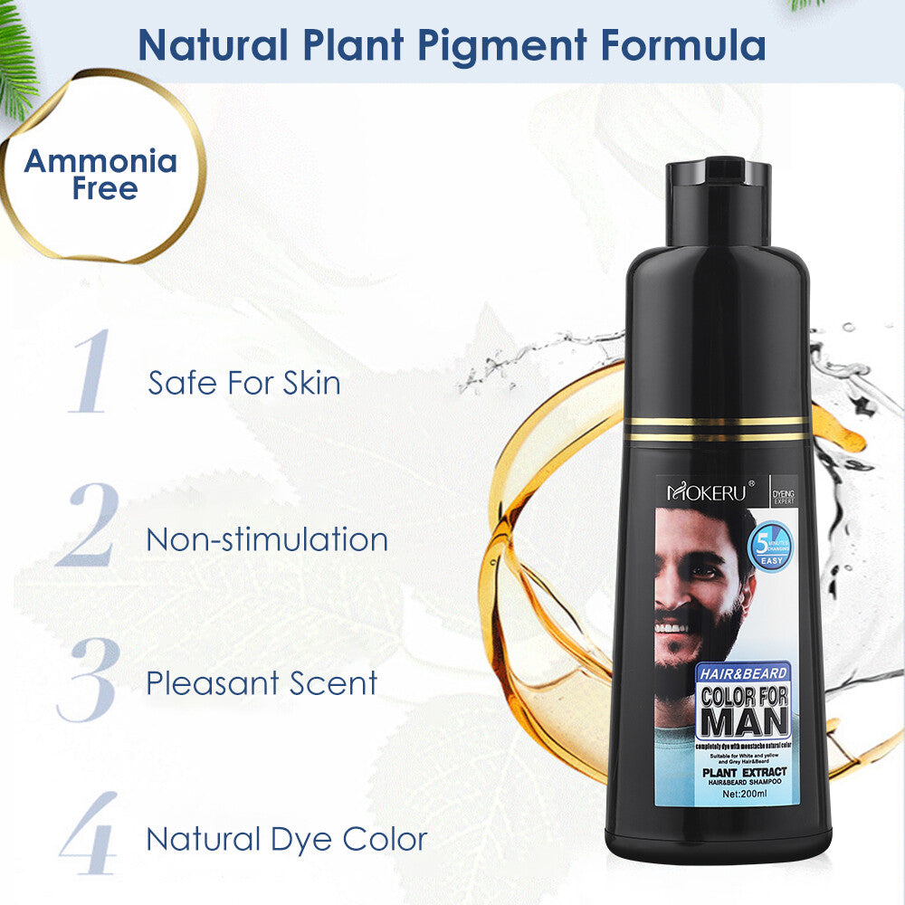 Men Beard & Mustache Natural Hair Color Shampoo Permanent Black Dye 200ML