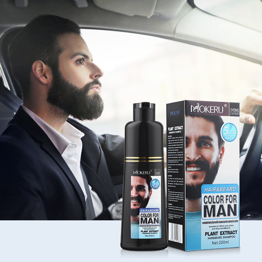 Men Beard & Mustache Natural Hair Color Shampoo Permanent Black Dye 200ML