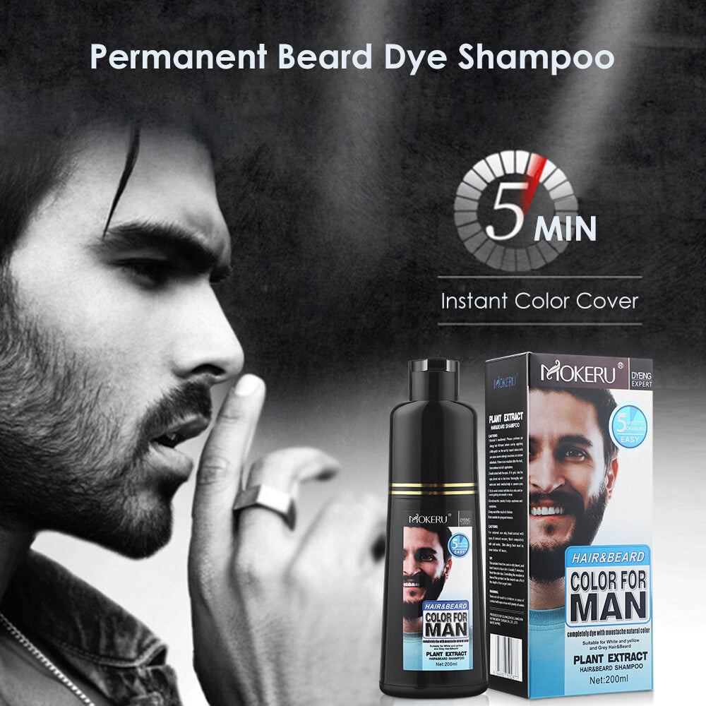Men Beard & Mustache Natural Hair Color Shampoo Permanent Black Dye 200ML
