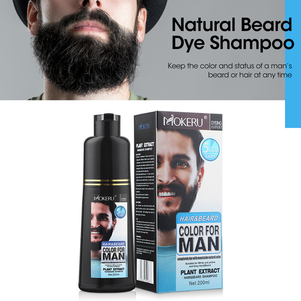 Men Beard & Mustache Natural Hair Color Shampoo Permanent Black Dye 200ML