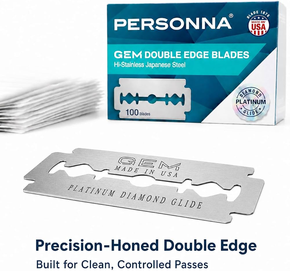 Personna GEM Platinum Diamond Glide Double Edge Razor Blades, 100 Count, Surgical-Grade Stainless Steel Safety Razor Blades for Smooth Wet Shaving