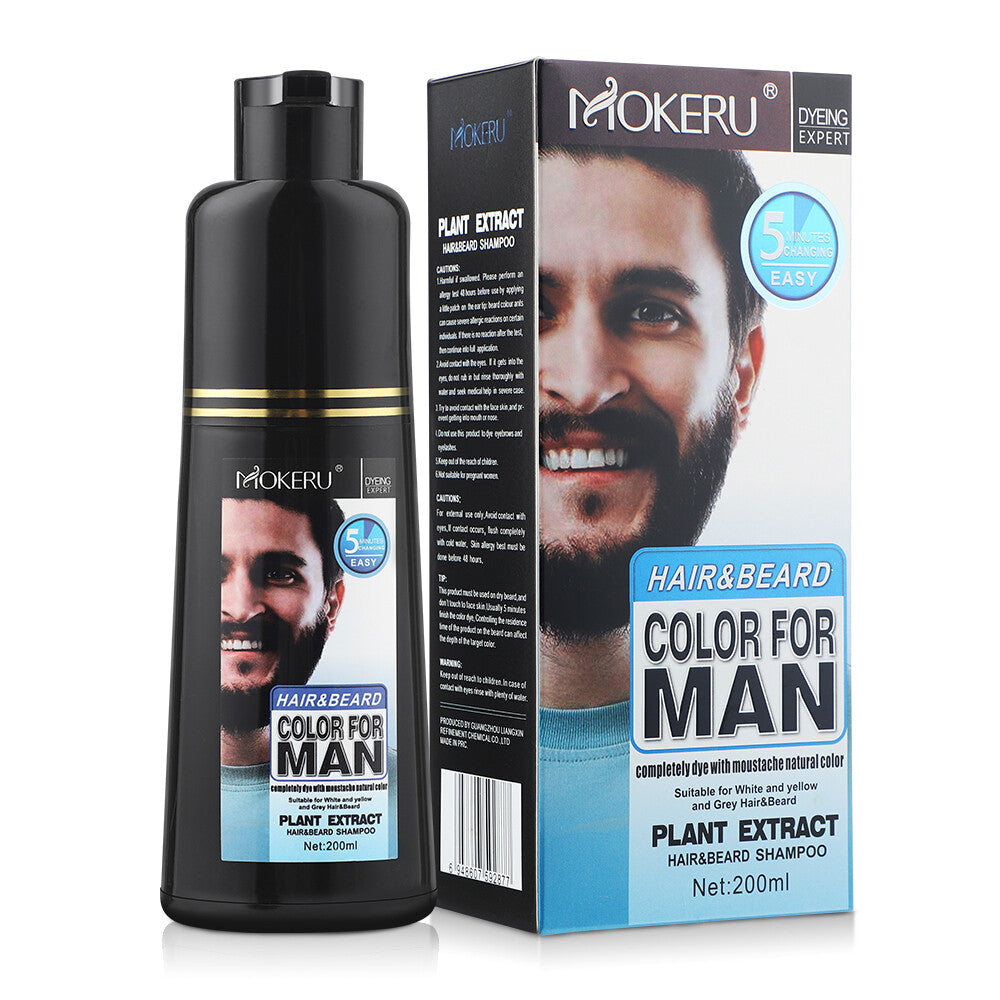 Men Beard & Mustache Natural Hair Color Shampoo Permanent Black Dye 200ML