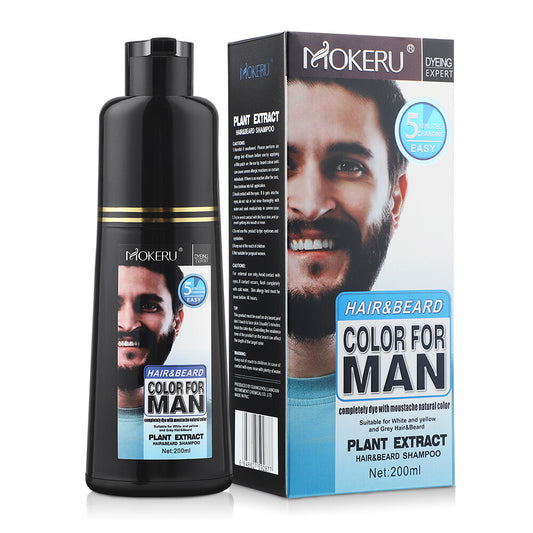 Men Beard & Mustache Natural Hair Color Shampoo Permanent Black Dye 200ML