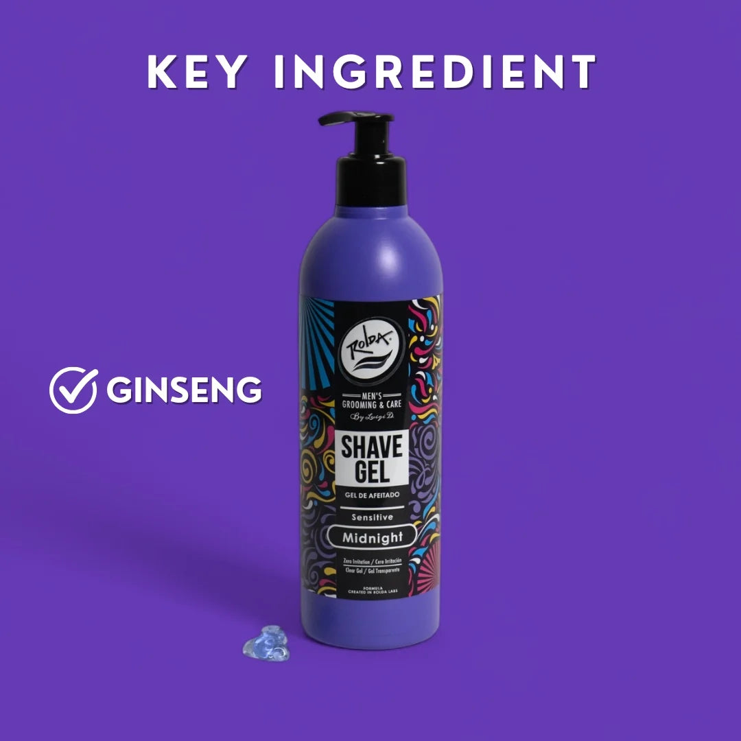 Rolda - Midnight Ginseng Shaving Gel For Sensitive Skin | No Bump Shave Gel, Mess-free App. Anti-Aging, Fight Razor Burn, Smooth Shave 500G