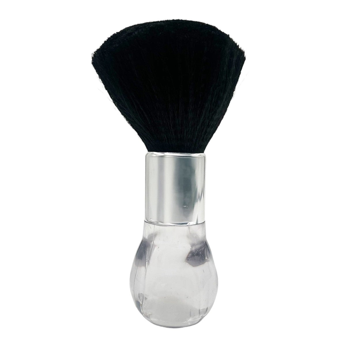 Barber Neck Duster Brush Silver Metal Round Clear Handle 17x5cm