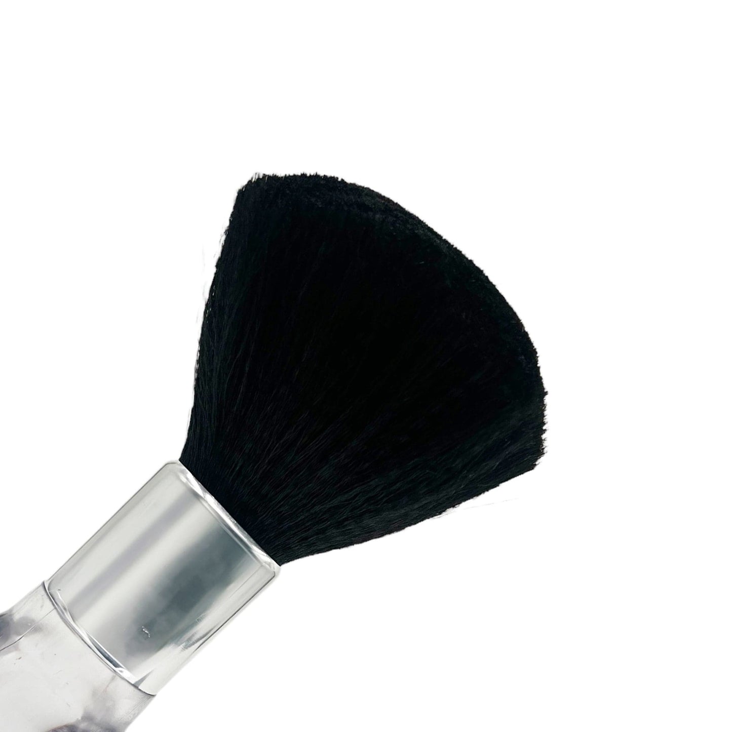Barber Neck Duster Brush Silver Metal Round Clear Handle 17x5cm